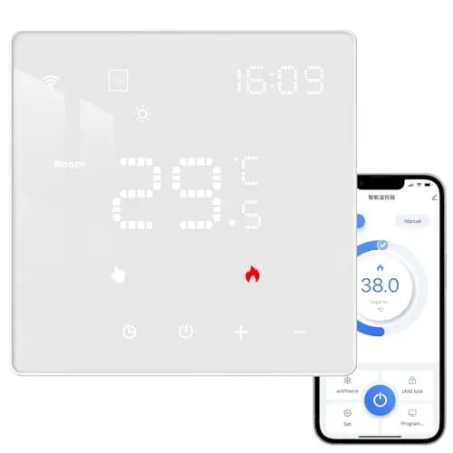 Produktbild: MIUCDA Tuya Smart Thermostat für Wasser Fußbodenheizungen und Boiler WiFi Heizungsthermostat Digital Raumthermostat Kompatibel mit Alexa, Google Home, Weiß 3A