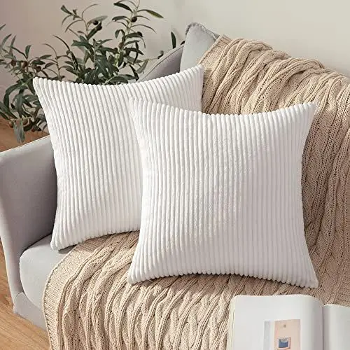 Produktbild: MIULEE 2er Set Kissenbezüge Kord Kissenhülle Dekorative Kissenbezug Sofakissen Couchkissen Dekokissen Zierkissenbezug Deko Kissenhülle mit Verstecktem Reißverschluss 50x50 cm Reines Weiß