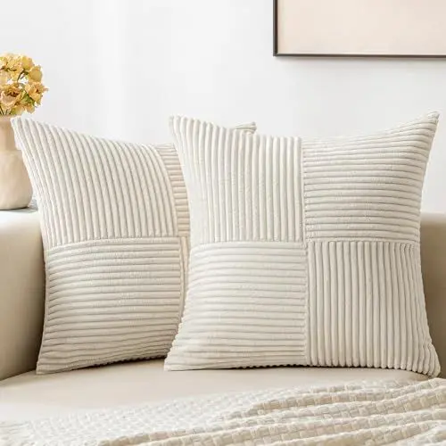 Produktbild: MIULEE 2er Set Kissenbezug 40x40cm Beige Kissenhülle Kissenbezüge Sofakissen Dekokissen Boho Couchkissen Kord Dekorative Zierkissenbezug für Sofa