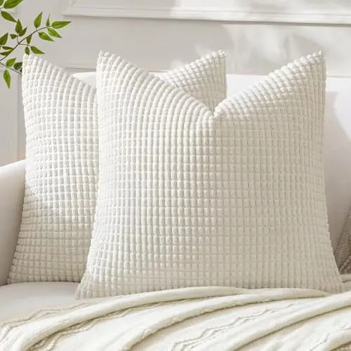 Produktbild: MIULEE Kissenbezug 40x40 Weiß Sofakissen Kordsamt Kissenbezüge Quadrat Cord Dekokissen Kissenhülle Dekorativ Couchkissen Bezug Weich für Wohnzimmer Schlafzimmer 16x16 Inch 2er Set
