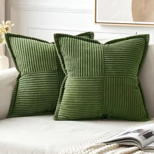 Produktbild: MIULEE 2er Set Kordsamt Kissenbezüge Samtkissen Weich Dekokissen Dekorativ Kissenbezug Modern Kissenhülle Sofakissen Zierkissen Couchkissen für Wohnzimmer Schlafzimmer 40x40cm Matcha Grün