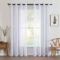 Produktbild: MIULEE 2er Set Sheer Voile Vorhänge mit Ösen Transparente Gardinen aus Voile Polyester Ösenschal Transparent Wohnzimmer Luftig Dekoschal für Schlafzimmer 140 X 245 cm (B x H), Grommet Top Weiß