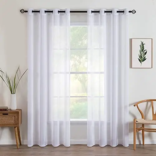 Produktbild: MIULEE 2er Set Sheer Voile Vorhänge mit Ösen Transparente Gardinen aus Voile Polyester Ösenschal Transparent Wohnzimmer Luftig Dekoschal für Schlafzimmer 140 X 225 cm (B x H), Grommet Top Weiß