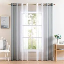 Produktbild: MIULEE 2er Set Voile Vorhang Zweifarbiger Vorhang mit Ösen Transparente Gardine Ösenschal Fensterschal Lichtdurchlässig für Schlafzimmer, 140x260cm, Grau