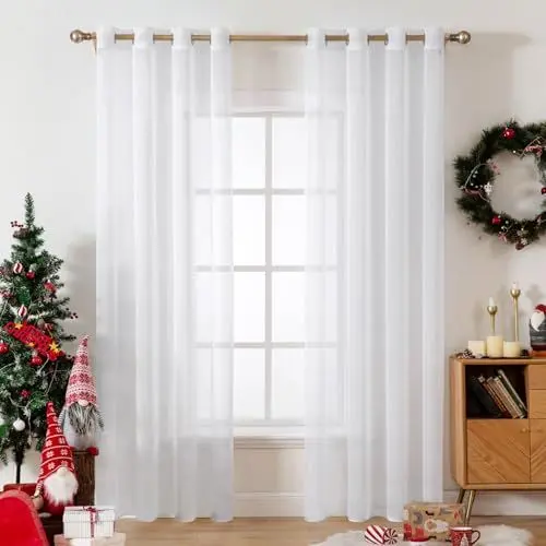 Produktbild: MIULEE 2er Set Voile Vorhang mit Ösen Transparente Gardine aus Voile Polyester Wohnzimmer Luftig Dekoschal für Schlafzimmer Weiß 245 x 140cm (H x B), Grommet Top
