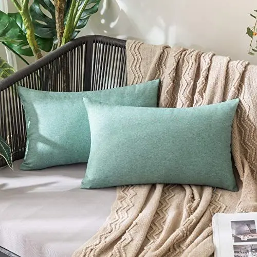 Produktbild: MIULEE 2er Set Wasserdicht Kissenbezug Outdoor Sofakissen Dekokissen Modern Kissenbezüge Dekorativ Kissenhülle Deko aus Polyster Leinen-Optik für Garten Sofa Wohnzimmer Bett 30x50 cm Cyan