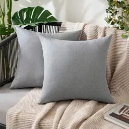 Produktbild: MIULEE 2er Set Wasserdicht Kissenbezug Outdoor Sofakissen Dekokissen Modern Kissenbezüge Dekorativ Kissenhülle Deko aus Polyster Leinen-Optik für Garten Sofa Wohnzimmer Bett 40x40 cm Hellgrau