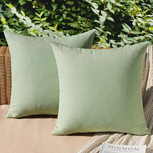 Produktbild: MIULEE 2er Set Wasserdicht Kissenbezug Outdoor Sofakissen Dekokissen Modern Kissenbezüge Dekorativ Kissenhülle Deko aus Polyster Leinen-Optik für Garten Sofa Wohnzimmer Bett 45x45 cm Bohnengrün
