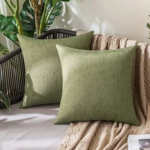 Produktbild: MIULEE 2er Set Wasserdicht Kissenbezug Outdoor Sofakissen Dekokissen Modern Kissenbezüge Dekorativ Kissenhülle Deko aus Polyster Leinen-Optik für Garten Sofa Wohnzimmer Bett 40x40 cm Dunkelgrün