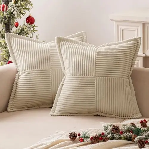 Produktbild: MIULEE 2er Set Kordsamt Kissenbezüge Samtkissen Weich Dekokissen Dekorativ Kissenbezug Modern Kissenhülle Sofakissen Zierkissen Couchkissen für Wohnzimmer Schlafzimmer Creme 40x40 cm