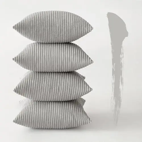 Produktbild: MIULEE 4er Set Kissenbezüge Kord Kissenhülle Dekorative Kissenbezug Sofakissen Couchkissen Dekokissen Zierkissenbezug Deko Kissenhülle mit Verstecktem Reißverschluss 45x45cm 18x18in Hellgrau