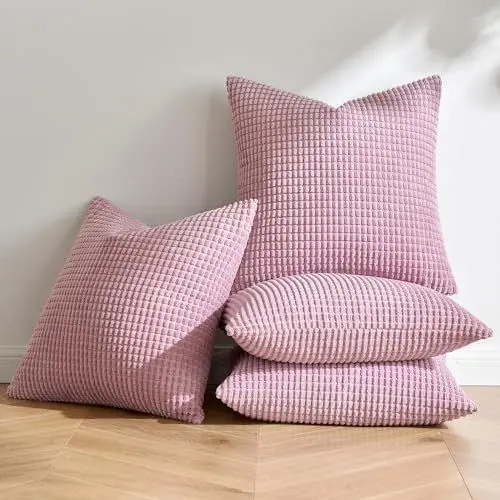 Produktbild: MIULEE 4er Set Kissenbezug Kissen Dekorative Kissenbezüge Kordsamt Sofakissen Dekokissen Kopfkissenbezug Couchkissen Deko Bezug für Sofa Couch Wohnzimmer Schlafzimmer Büro 40x40 cm Rosa Lila