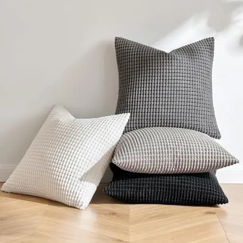 Produktbild: MIULEE 4er Set Kissenbezug Kissen Dekorative Kissenbezüge Kordsamt Sofakissen Dekokissen Kopfkissenbezug Couchkissen Deko Bezug für Sofa Couch Wohnzimmer Schlafzimmer Büro 40x40 cm Schwarz und Weiß