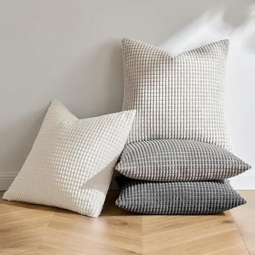 Produktbild: MIULEE 4er Set Kissenbezug Kissen Dekorative Kissenbezüge Kordsamt Sofakissen Dekokissen Kopfkissenbezug Couchkissen Deko Bezug für Sofa Couch Wohnzimmer Schlafzimmer Büro 40x40cm Graue Serie