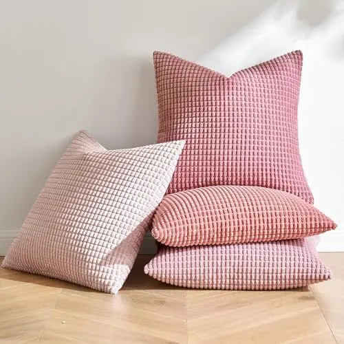 Produktbild: MIULEE 4er Set Kissenbezug Kissen Dekorative Kissenbezüge Kordsamt Sofakissen Dekokissen Kopfkissenbezug Couchkissen Deko Bezug für Sofa Couch Wohnzimmer Schlafzimmer Büro 40x40cm Rosa Serie
