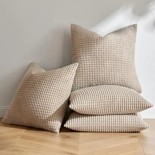 Produktbild: MIULEE 4er Set Kissenbezug Kissen Dekorative Kissenbezüge Kordsamt Sofakissen Dekokissen Kopfkissenbezug Couchkissen Deko Bezug für Sofa Couch Wohnzimmer Schlafzimmer Büro 50x50 cm Sandfarbe