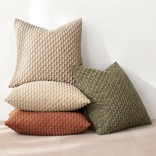 Produktbild: MIULEE 4er Set Kordsamt Kissenbezüge Kissenbezug Dekorative Kissenhülle Moderne Sofakissen Kissen Zierkissen Couchkissen für Sofa Dekokissen Wohnzimmer Schlafzimmer 50x50 cm Braun Grün Serie
