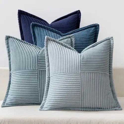 Produktbild: MIULEE 4er Set Kordsamt Kissenbezüge Weich Dekokissen Dekorativ Kissenbezug Modern Kissenhülle Sofakissen Zierkissen Couchkissen für Wohnzimmer Schlafzimmer Blau Serie 45x45 cm