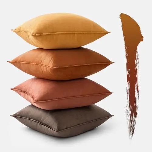 Produktbild: MIULEE 4er Set Samt Kissenbezug 45x45 cm Khaki Serie Dekorative Kissenhülle Sofakissen Dekokissen Umwickelte Kante Kissenbezüge Zierkissenbezug für Sofa Wohnzimmer Schlafzimmer