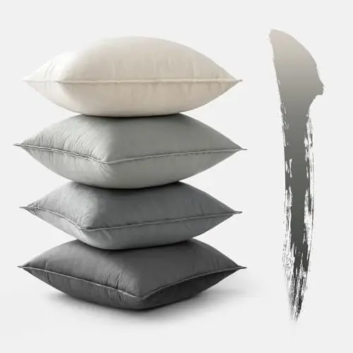 Produktbild: MIULEE 4er Set Samt Kissenbezug 50x50 cm Grau Serie Dekorative Kissenhülle Sofakissen Dekokissen Umwickelte Kante Kissenbezüge Zierkissenbezug für Sofa Wohnzimmer Schlafzimmer