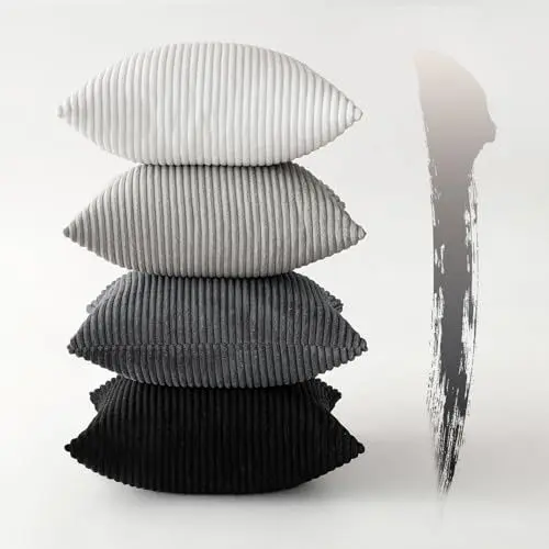 Produktbild: MIULEE 4er Set Samt Kissenbezug Kissenhülle Kopfkissenbezug Dekorative Dekokissen Couchkissen Deko Bezug Sofakissenbezug für Wohnzimmer Schlafzimmer Büro 40x40 cm, Cord-Grau Serie, Einfarbig