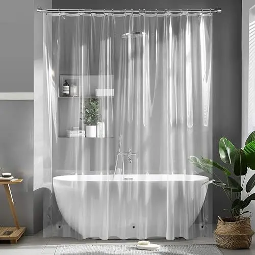 Produktbild: MIULEE Duschvorhang Transparent 120x180cm Anti-Schimmel Plastik Duschvorhänge Wasserdicht mit 2 Gewicht Magnete unten und Waschbar Schnelltrocknend Badezimmer für Badewanne Duschvorhänge mit 8 Ringe