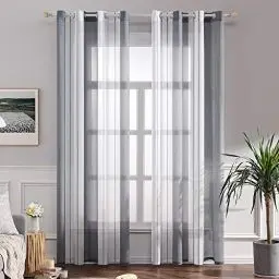 Produktbild: MIULEE Gardinen Gestreift Transparent mit Ösen, Voile Vorhänge Wohnzimmer Modern 2er Set, Vorhang Schlafzimmer Transparent mit Grau Weiss Gestreift Muster, Vorhang Halbtransparent Streifen 140X245 cm