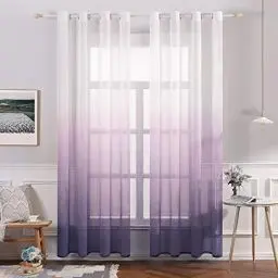 Produktbild: MIULEE Gardinen Transparent Vorhänge Farbverlauf Voile Sheer 2er Set Vorhang mit Ösen Dekoschal Fensterschal für Schlafzimmer und Wohnzimmer 245 cm x 140 cm(H x B) Weiß Lila
