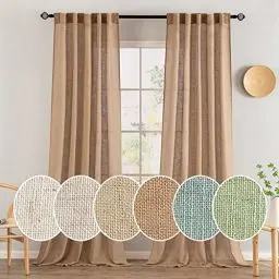 Produktbild: MIULEE Gardinen Vorhänge schlaufenschal Voile Vorhang Modern Leinenoptik Halbtransparent für Wohnzimmer Schlafzimmer Raumteiler Schiebevorhang 2er Set Stores Braun 245x140 cm