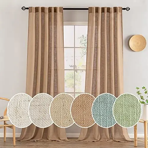 Produktbild: MIULEE Gardinen Vorhänge schlaufenschal Voile Vorhang Modern Leinenoptik Halbtransparent für Wohnzimmer Schlafzimmer Raumteiler Schiebevorhang 2er Set Stores Braun 245x140 cm