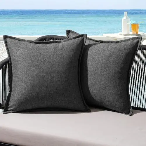 Produktbild: MIULEE Outdoor Kissen Wetterfest Kissenbezug Wasserdichter Dekorative Kissenbezüge Leinen-Optik Sofakissen Dekokissen für Garten Sofa Couch Wohnzimmer Schlafzimmer 2er Set 50x50cm Dunkelgrau