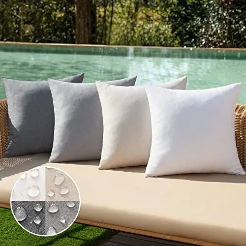 Produktbild: MIULEE Outdoor Kissenbezug Wasserdicht Kissen Wasserfest Dekorative Kissenbezüge Leinen-Optik Sofakissen Dekokissen für Garten Sofa Couch Wohnzimmer Schlafzimmer 4er Set 40x40 cm Graue Serie