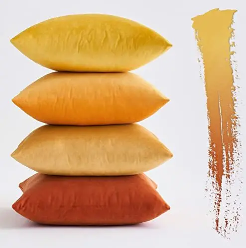 Produktbild: MIULEE Samt Kissenbezug 40x40 cm Kissenhülle Orange Serie 4er Set Sofakissen Samtkissen Dekorative Dekokissen Couchkissen Zierkissen Deko Farbverlauf Bezug Sofakissenbezug für Wohnzimmer Kinder Büro