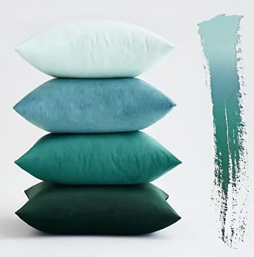 Produktbild: MIULEE Samt Kissenbezug 45x45 cm Kissenhülle Grün Serie 4er Set Samtkissen Dekorative Dekokissen Couchkissen Zierkissen Deko Farbverlauf Bezugbezug Frühlingsdeko für Kinder Büro