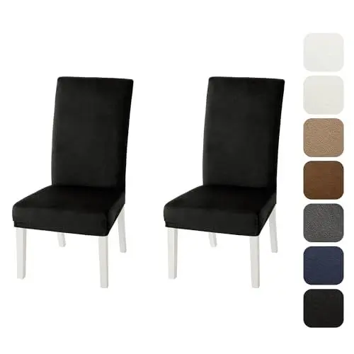 Produktbild: MIULEE Stuhlhussen 2er Set Stuhlhusse Samt Stretch Elastischer Stuhlbezug Abnehmbarer Waschbarer Stuhlhussen Schwingstühle für Küche Wohnzimmer Bankett Familie Restaurant Hotel Party，Schwarz