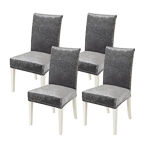 Produktbild: MIULEE Stuhlhussen 4er Set Elastische hussen Stuhlbezug Schwingstühle Hussen für Stühle Grau，Samt Stuhlbezüge für Bürostuhl Bezug Küche Wohnzimmer Bankett Familie Hochzeit Party Stuhlhusse