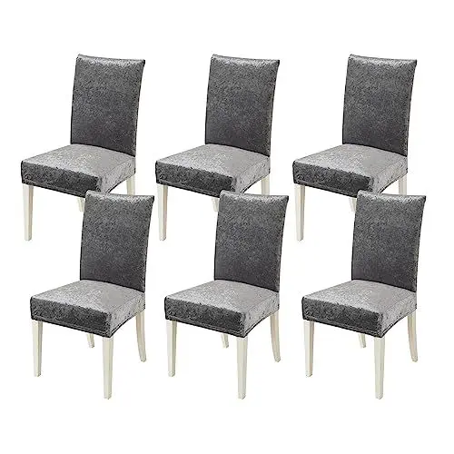 Produktbild: MIULEE Stuhlhussen 6er Set Elastische hussen Stuhlbezug Schwingstühle Hussen für Stühle Grau，Samt Stuhlbezüge für Bürostuhl Bezug Küche Wohnzimmer Bankett Familie Hochzeit Party Stuhlhusse