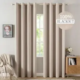 Produktbild: MIULEE Verdunklungsvorhänge mit ösen Gardinen Leinenoptik 2er Set 225 x 140 cm Beige Vorhang Blickdicht mit Ösen Thermovorhang Kälteschutz Vorhänge Wohnzimmer Schlafzimmer Wärmeisolierend
