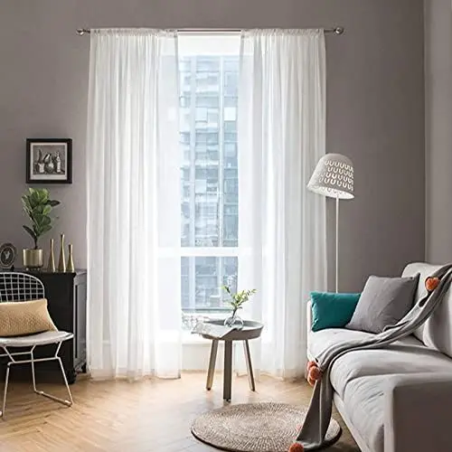 Produktbild: MIULEE Voile Vorhang Transparente Gardine aus Voile Einfarbig Stangendurchzug Transparent Wohnzimmer Luftig Dekoschal für Schlafzimmer 2er Set 260 x 140cm (H x B), Rod Pocket Weiß