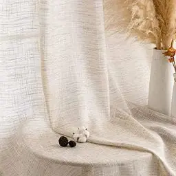 Produktbild: MIULEE Vorhang Gardinen Leinen mit ösen Voile Vorhänge Leinenoptik Gardinen Wohnzimmer Modern Fensterschal Kinderzimmer küchengardinen Schlaufenschal 2er Set 140x245 cm Natur