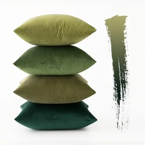 Produktbild: MIULEE Samt Kissenbezug Kissenhülle 4er Set Samtkissen Dekorative Dekokissen Couchkissen Zierkissen Deko Farbverlauf Bezugbezug für Wohnzimmer Kinder 45x45cm Forest Green Series