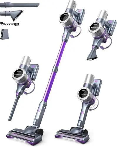 Produktbild: MIUZZY 40000Pa/55Min Akku Staubsauger, 10-in-1 Staubsauger Kabellos mit 4000mAh Akku, Freistehend Staubsauger mit Intelligentes Display und Anti-Verwicklungs-Bürste für Hartböden Teppiche Tierhaare