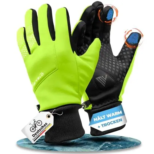 Produktbild: MIVELO Fahrradhandschuhe Herren Damen warm Winddicht wasserabweisend (M, gelb)