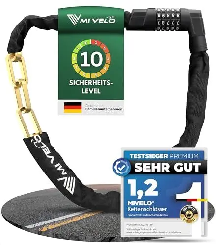 Produktbild: MIVELO Fahrradschloss Kettenschloss hohe Sicherheit 100cm lang I Fahrrad Schloss 8mm gehärteter Stahl I Radschloss Zahlenschloss ideal für E Bike, MTB & Rennrad I Bike Lock (mit Zahlencode)