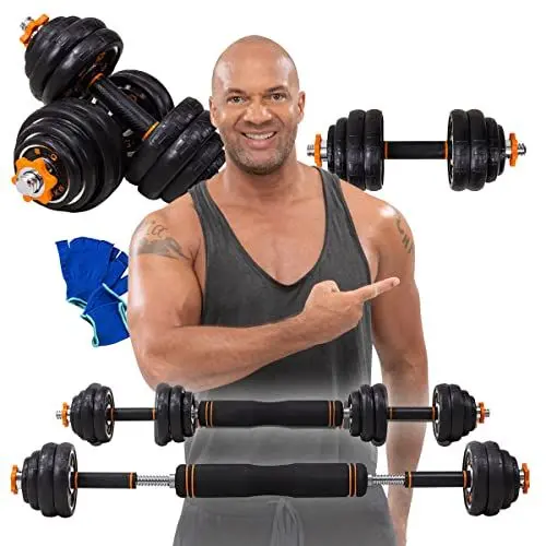Produktbild: Miweba Sports FED 4in1 Hantelset | 𝐏𝐫𝐨𝐟𝐢 Hantel - Hanteln Set - Kurzhantel - Langhantel - Stahl Hantelscheiben - Ergonomischer Griff - Kurzhanteln - Hantel Set - Dumbbell (20 kg Schwarz)