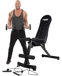 Produktbild: Miweba Sports Fitness Hantelbank MB-200 | 200 Kg Traglast - Klappbar - Trainingsbank mit verstellbarer Rückenlehne - Bauchtrainer - Schrägbank - Flachbank - Gerade/Schräg/Negativ (MB-200 Power Rope)