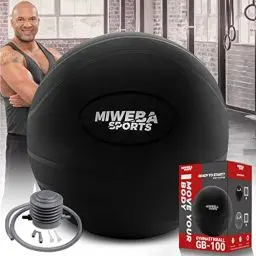 Produktbild: Miweba Sports Gymnastikball GB100 | Sitzball bis 𝟰𝟬𝟬 kg belastbar - 65.0 cm - Ergonomischer Sitztrainer aus PVC - Ballhocker - Fitnessball Stuhl - Sitzalternative Büro - Trainingsball (Schwarz)
