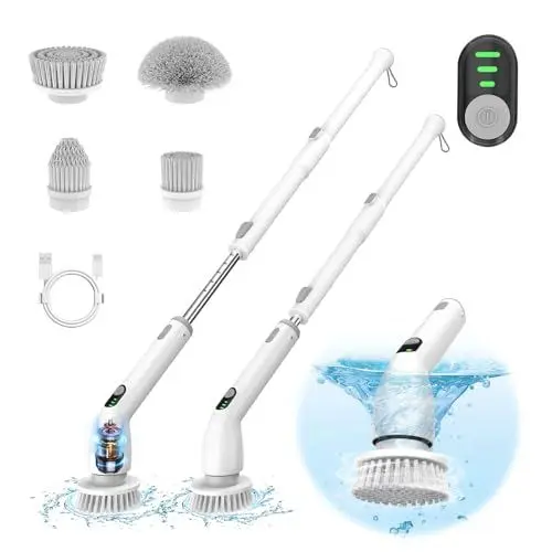 Produktbild: MIXC Elektrische Reinigungsbürste Schleuderwäscher mit 2 Modi 4 Austauschbare Bürstenköpf und Verstellbarem Verlängerungsarm Electric Cleaning Brush Power Scrubber für Fliesen,Boden,Küche