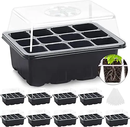 Produktbild: MIXC Mini Gewächshaus Anzuchtset 10 Stück 120 Zellen Anzuchtkasten Zimmergewächshaus Pflanzen Setzling Starter Tabletts Treibhaus Anzuchtschale mit Deckel Gewächshaus Schwarz