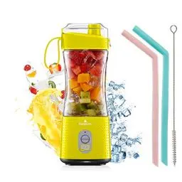 Produktbild: Mixer Smoothie Maker to go,Vaeqozva 380ml Tragbarer Mixer to go,Mini Mixer USB Wiederaufladbarem,Portable Blender für Shake und Smoothies,portable mixer mit Silikonstrohhalm für Reisen Sport,gelb